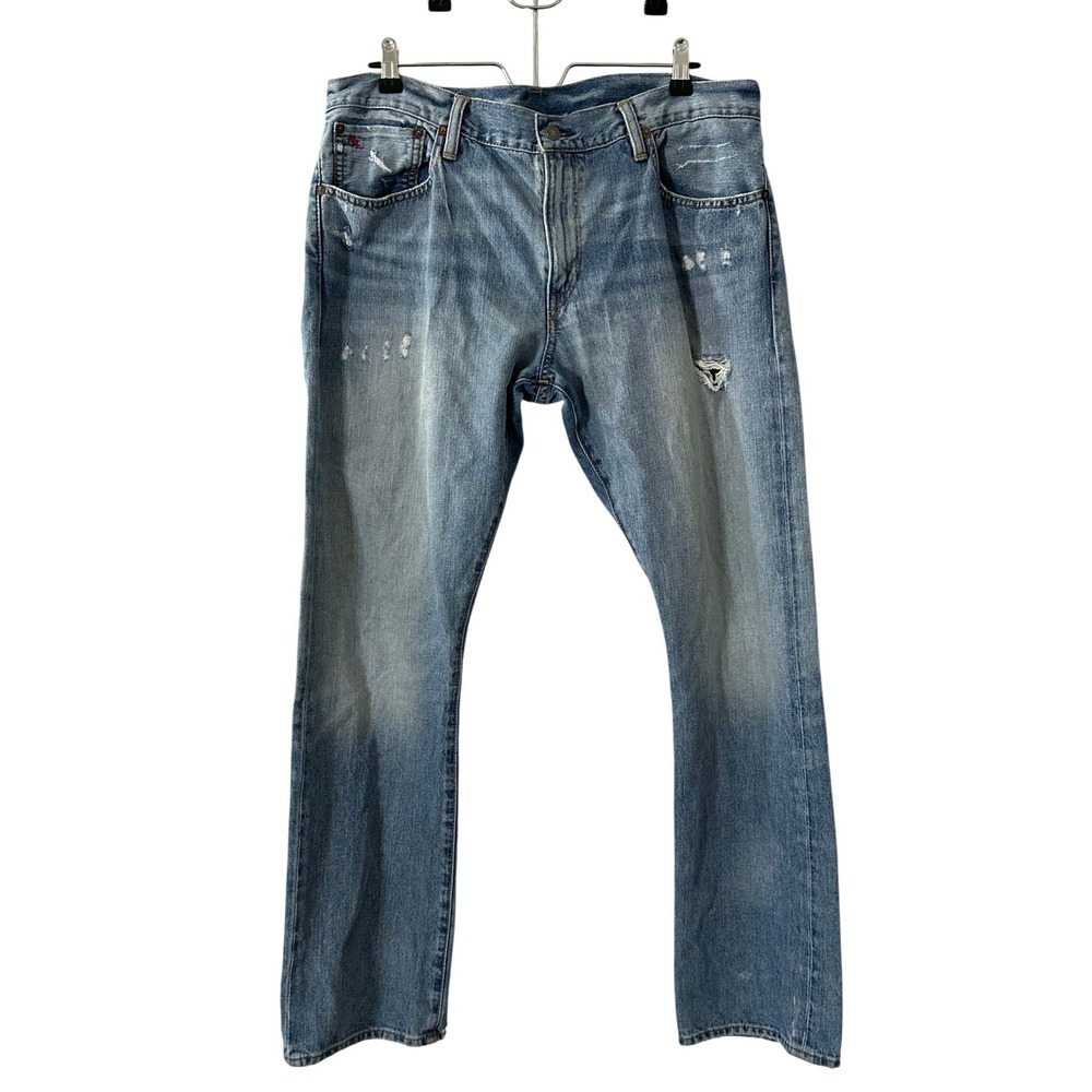 Polo Ralph Lauren Varick Slim Straight Jeans Light Wash Distressed Mens 36x32